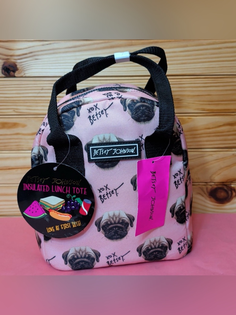 Betsey Johnson xox betsey kitsch pug puppy insulated lunch box tote NEW